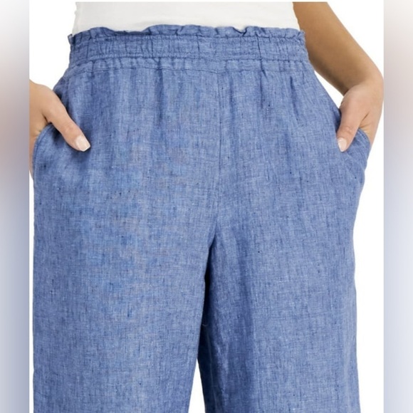 Charter Club Women's Linen Cropped Pull-On Pants Blue Ocean - Picture 4 of 12